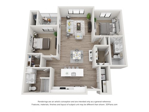 Floor plan for 2 beds, 2 baths, 1221 sqft